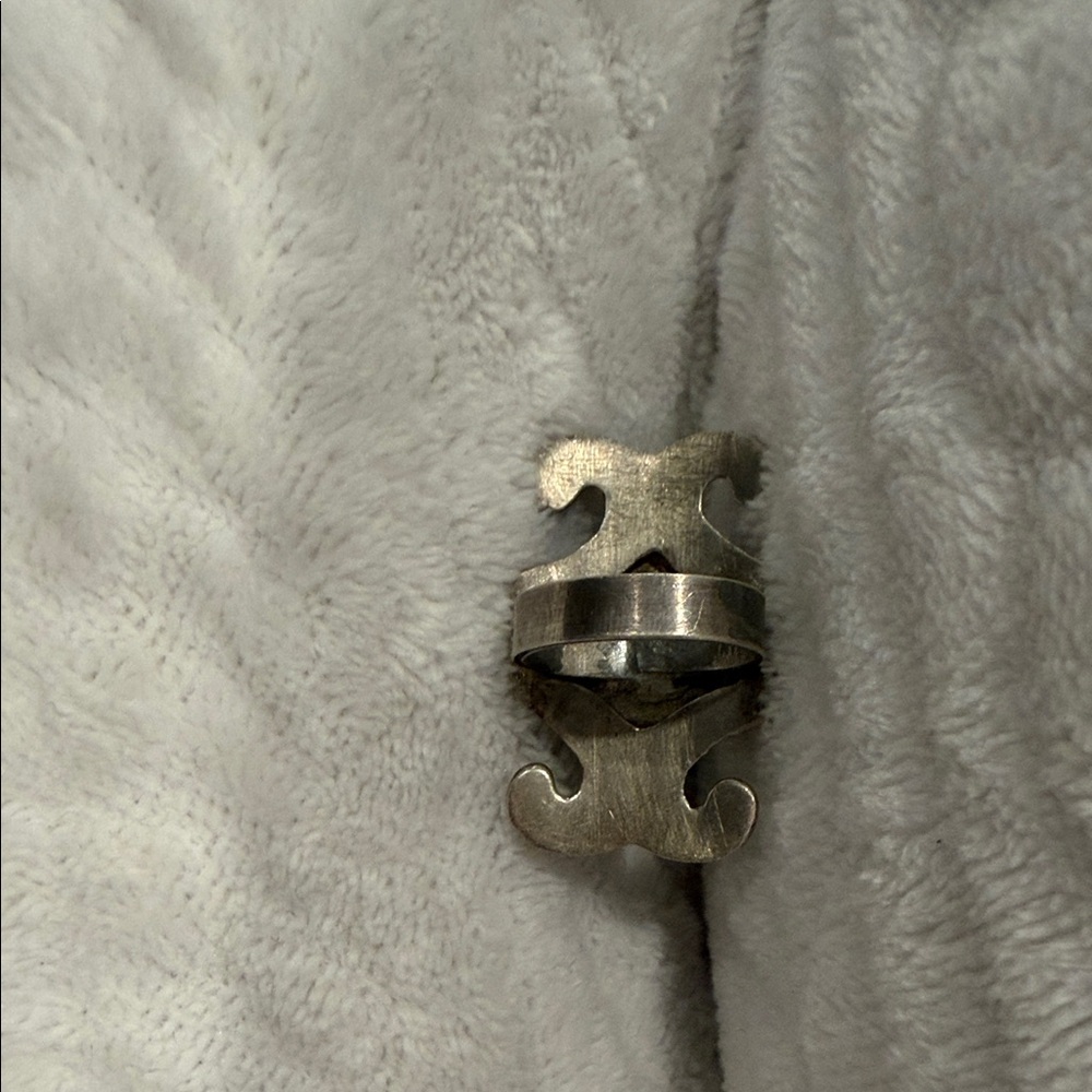 Vintage Source Unknown Silver Ring With Green Sto… - image 2